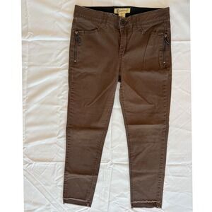 Democracy Womens Ab Technology Ankle Pants Size 8P Brown Raw Hem Casual Stretch